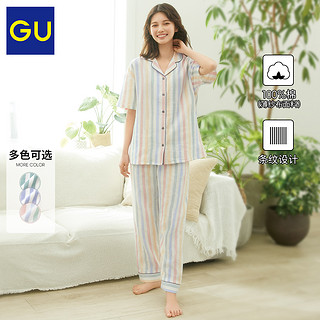 GU 极优 女装纯棉睡衣(短袖长裤)(条纹)23年夏休闲家居服套装346775