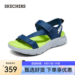 斯凯奇（Skechers）2024年夏季男鞋轻质休闲凉鞋缓震外穿魔术贴沙滩鞋229208 海军蓝色/柠檬色/NVLM 39.5