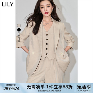 LILY 2024春季新款老钱风人字纹高级感通勤显瘦阔肩黑色西装套装女