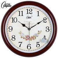 Compas 康巴丝 欧式钟表创意挂钟日历时尚个性挂表复古静音客厅时钟石英钟