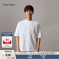 Calvin Klein【田柾国同款】Jeans24春夏男浮雕刺绣宽松重磅短袖T恤J325210 YAF-月光白 XL