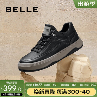 BeLLE 百丽 舒适厚底工装鞋男2023新款时尚潮搭休闲鞋低帮板鞋A1251DM3 黑色-单里 43