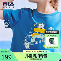 FILA【丝柔棉】斐乐儿童童装2024夏季中大童男女童短袖星球T恤 海蓉蓝-BU 150cm