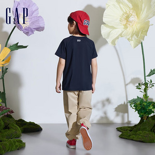 Gap男女童2024春季吸湿速干凉感logo短袖T恤儿童装上衣890530 海军蓝 120cm(XS)亚洲尺码