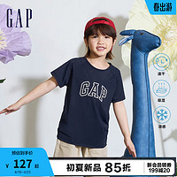 Gap男女童2024春季吸湿速干凉感logo短袖T恤儿童装上衣890530 海军蓝 120cm(XS)亚洲尺码