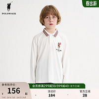 POLOWALK男童长袖T恤秋冬POLO领时尚简约中大童polo衫 白色 110CM