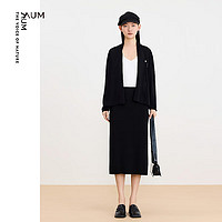 噢姆（AUM）24夏季设计感胸针重磅长绒棉针织开衫黑 黑色 L