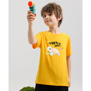 真维斯男女童同款T恤T2024夏季可爱小乌龟印花儿童上衣宽松短袖DZ 黄色2400 130cm
