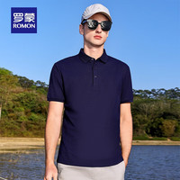 罗蒙(ROMON)短袖t恤男纯色polo领中青年2024夏季商务休闲百搭上衣 藏青 190(170-190斤)