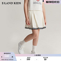 E·LAND KIDS童装2024年夏季女童刺绣复古条纹白色半身短裙 Ivory象牙白/39 130cm