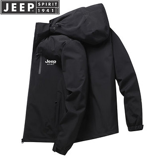 JEEP SPIRIT 吉普冲锋衣夹克男秋冬休闲运动连帽冬款登山服 黑色 2XL