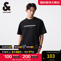 杰克·琼斯（JACK&JONES）男装短袖男潮流宽松重磅凉感圆领T恤男纯色百搭字母胶印夏天衣服 E40黑色 常规 E40黑色 165/88A/XS