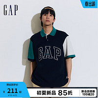 Gap男女装2024夏季字母logo撞色拼接polo领针织衫上衣890976 海军蓝 180/100A(XL) 亚洲尺码