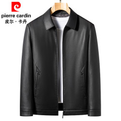 pierrecardin皮尔卡丹皮尔卡丹男士皮夹克秋冬季拉链翻领休闲皮衣中