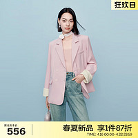 伊芙丽(eifini)伊芙丽新中式拼接提花袖口莫兰迪色西装外套女2024春装上衣 糖果粉 165/88A/L
