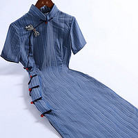 戚薇改良蓝色旗袍2024年轻款夏季中国风优雅气质少女连衣裙 蓝色 2XL