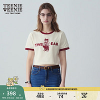 Teenie Weenie小熊2024年夏季短款T恤撞色时尚韩系短袖上衣女 乳白色 165/M