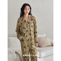 曼系睡衣女长袖春秋季韩版时尚可外穿家居服开衫印花棉质宽松休闲套装 C55310两件套 XL码
