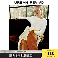 URBAN REVIVO UR2024春季女装日常休闲简约百搭圆领宽松长袖T恤UWH440028 米白 L