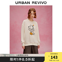 URBAN REVIVO UR冬季女时尚休闲简约减龄卡通刺绣宽松卫衣UWU430066 象牙白 M