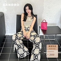 SANDRO2024春夏新款女装花朵装饰镂空休闲阔腿针织长裤SFPPA01424 A189/杏色