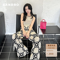 SANDRO【同款】2024春夏女装镂空休闲阔腿针织长裤SFPPA01424 A189/杏色 40