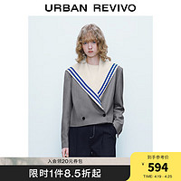 URBAN REVIVO UR2024春季女装都市航海系列可拆卸撞色领西装外套UWU140023 中灰花灰 XS