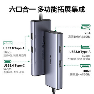 绿联Type-C扩展坞USB-C拓展坞C口hub分线器HDMI/VGA多屏异显4K转换器通用苹果15华为联想笔记本电脑