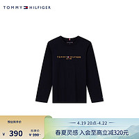 TOMMY HILFIGER24春季童装男简约字母刺绣圆领打底衫长袖T恤TH2412015 藏青色654 S/140cm