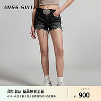 MISS SIXTY2024夏季牛仔短裤女复古磨破烂设计高腰显瘦黑灰色 黑灰 23