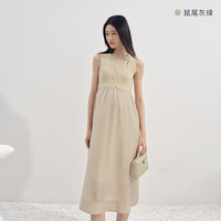 Sellynear装夏款2024连衣裙时尚简约针织透感无袖背心裙 鼠尾灰绿 L