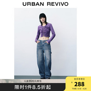 URBAN REVIVO UR2024春季女装复古猫须水洗工装风萝卜牛仔长裤UWV840028 蓝色 26