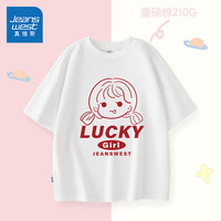 真维斯童装 JEANSWEST JNR女童短袖t恤2024小女孩夏季纯棉上衣儿童夏款宽松半袖运动衫   白/J女孩 110cm