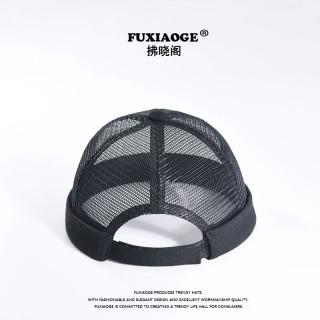 拂晓阁（fuxiaoge）夏季瓜皮帽男薄款嘻哈夏天速干透气网眼无檐西瓜帽雅痞地主帽 黑色无字母款网纱瓜皮帽MK 可调节(55-59厘米)