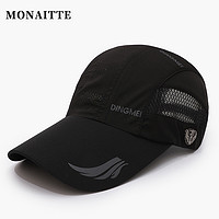 蒙奈特（MONAITTE）帽子男夏季运动大头围鸭舌帽薄款透气速干遮阳网眼棒球帽女 黑色 可调节（54-61cm）