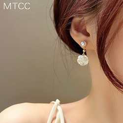 TMOWO S925银针小山茶花耳钉白色玫瑰花珍珠耳环女气质新款潮