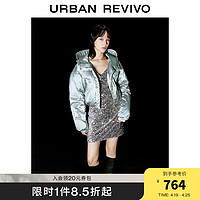 URBAN REVIVO UR2024春季女装高街亮面珠光连帽宽松羽绒服外套UWV140004 浅灰 L