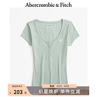 ABERCROMBIE & FITCH女装 24春夏圆领T恤上衣小麋鹿亨利式短袖 358101-1 绿色 XL (170/112A)