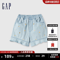 Gap 盖璞 女童2024夏季新款纯棉荷叶边满印牛仔短裤儿童装休闲裤466727