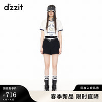 DZZIT地素撞色短袖T恤2024春季小鸟钉珠字母印花美式复古女 白色 S
