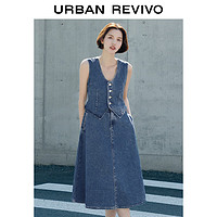 URBAN REVIVO 女装复古休闲假两件无袖牛仔连衣裙 UWG840160 蓝色 XS