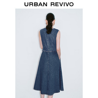 URBAN REVIVO 女装复古休闲假两件无袖牛仔连衣裙 UWG840160 蓝色 XS