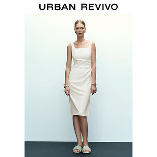 URBAN REVIVO 女士时尚简约褶皱开衩无袖连衣裙 UWG740077 本白 M