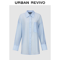 URBAN REVIVO 女士慵懒休闲风纯色开襟衬衫 UWJ240026 粉蓝 XS