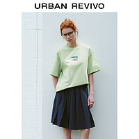 URBAN REVIVO 女士都市休闲趣味印花棉质圆领T恤衫 UWU440071 粉绿 XS