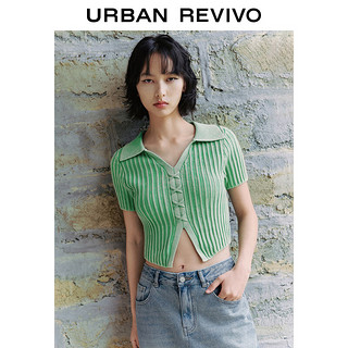 UR2024夏季女装休闲街潮肌理感修身短袖针织T恤UWL940066 中绿 XS