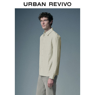 URBAN REVIVO 夏季男纯色翻领长袖开襟衬衫 UMU240017 白绿 XS