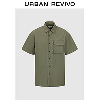 URBAN REVIVO 男士潮流休闲贴袋装饰短袖开襟衬衫 UMV240036 军绿 S