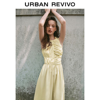 URBAN REVIVO 女士 气质褶皱拼接中长款无袖连衣裙 UWU740048 米白 XS