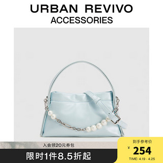 URBAN REVIVO2024夏季女士珍珠链条手提斜挎包UAWB40227 浅蓝